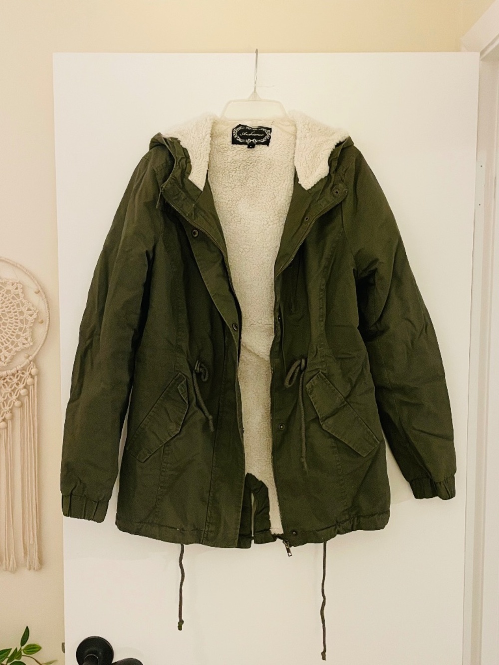 Olive Green Sherpa Lined Utility Parka Jacket